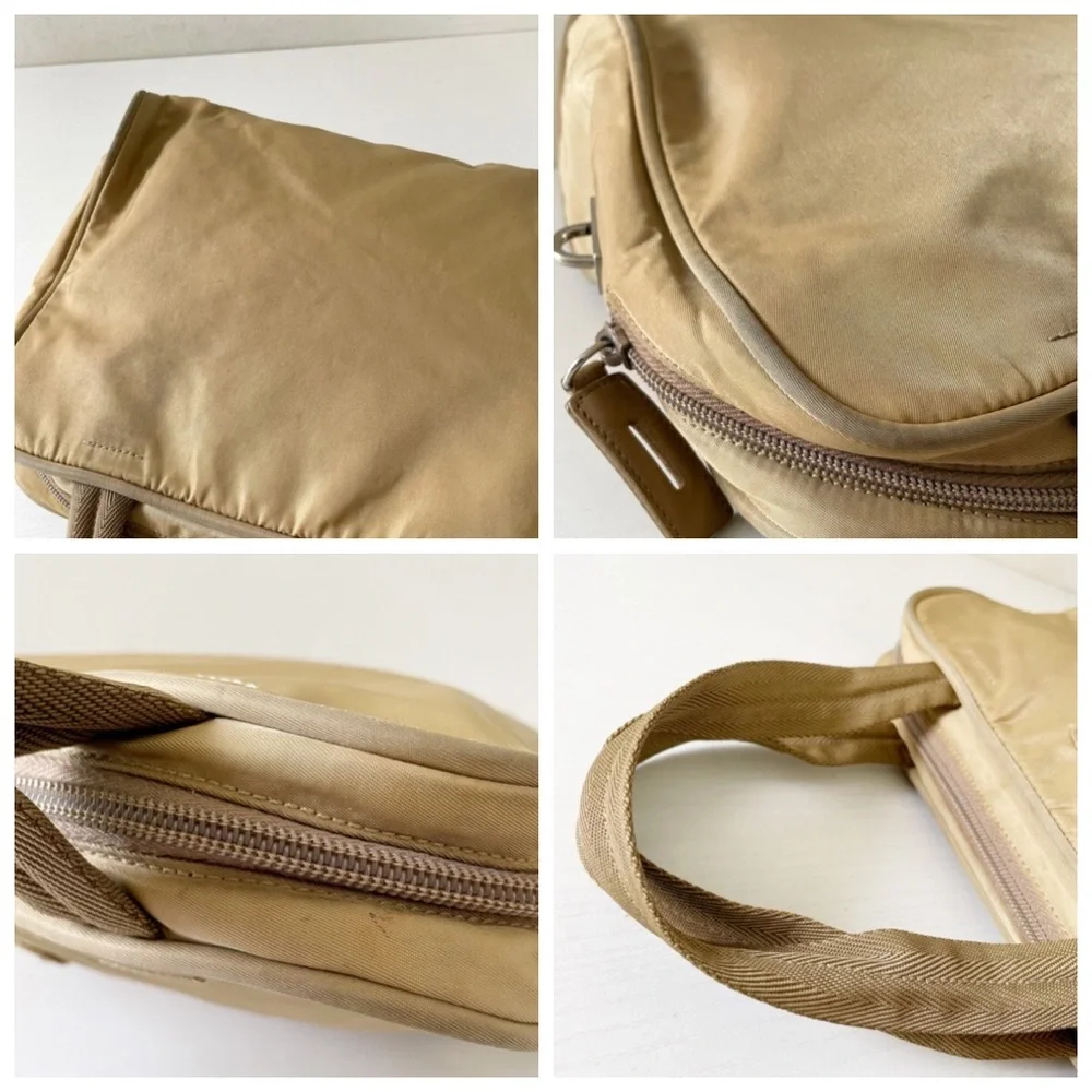 Prada tan Tessuto sport nylon triangle logo small zip tote bag